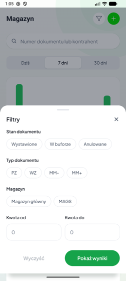 Panel filtrów dokumentów sprzedaży