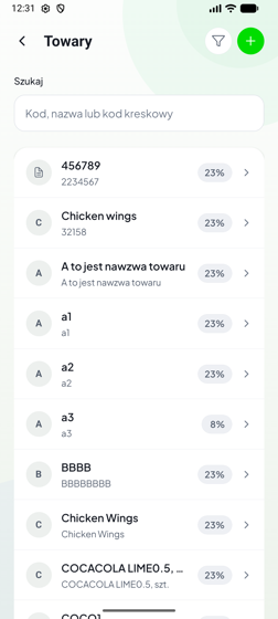 Lista towarów ze stawkami VAT