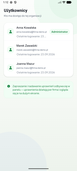 Lista użytkowników organizacji